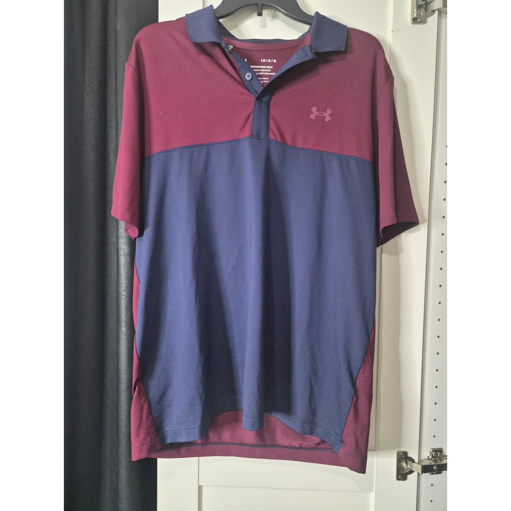 Under Armour Men's LG Colorblock Polo Shirt‎ Golf Athletic Burgundy Navy